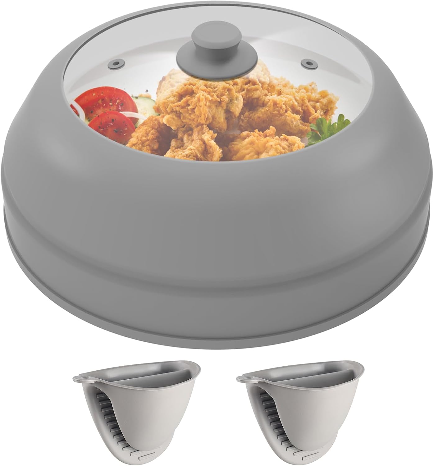 10.5 inch Microwave Plate Cover with Collapsible Silicone and Glass D566874