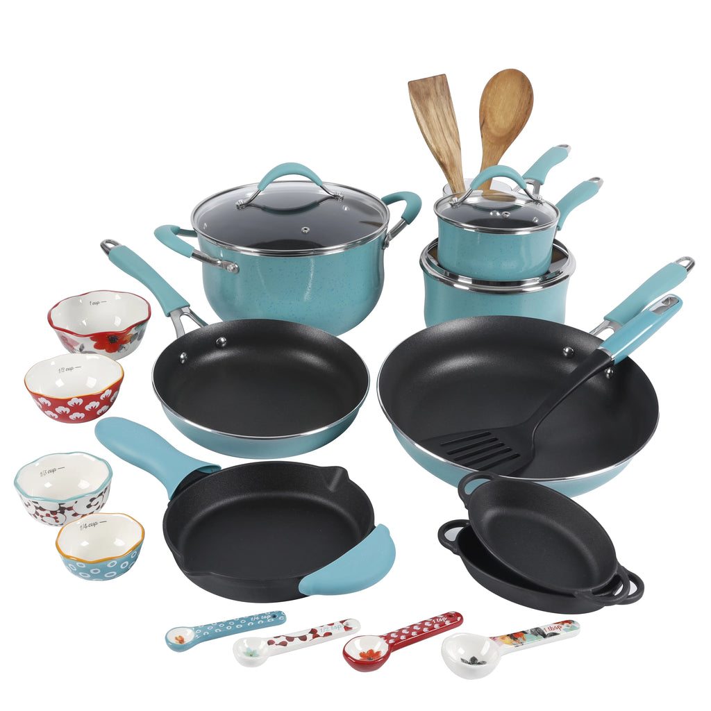 24-Piece Aluminum Cookware Combo Set, Turquoise J418999
