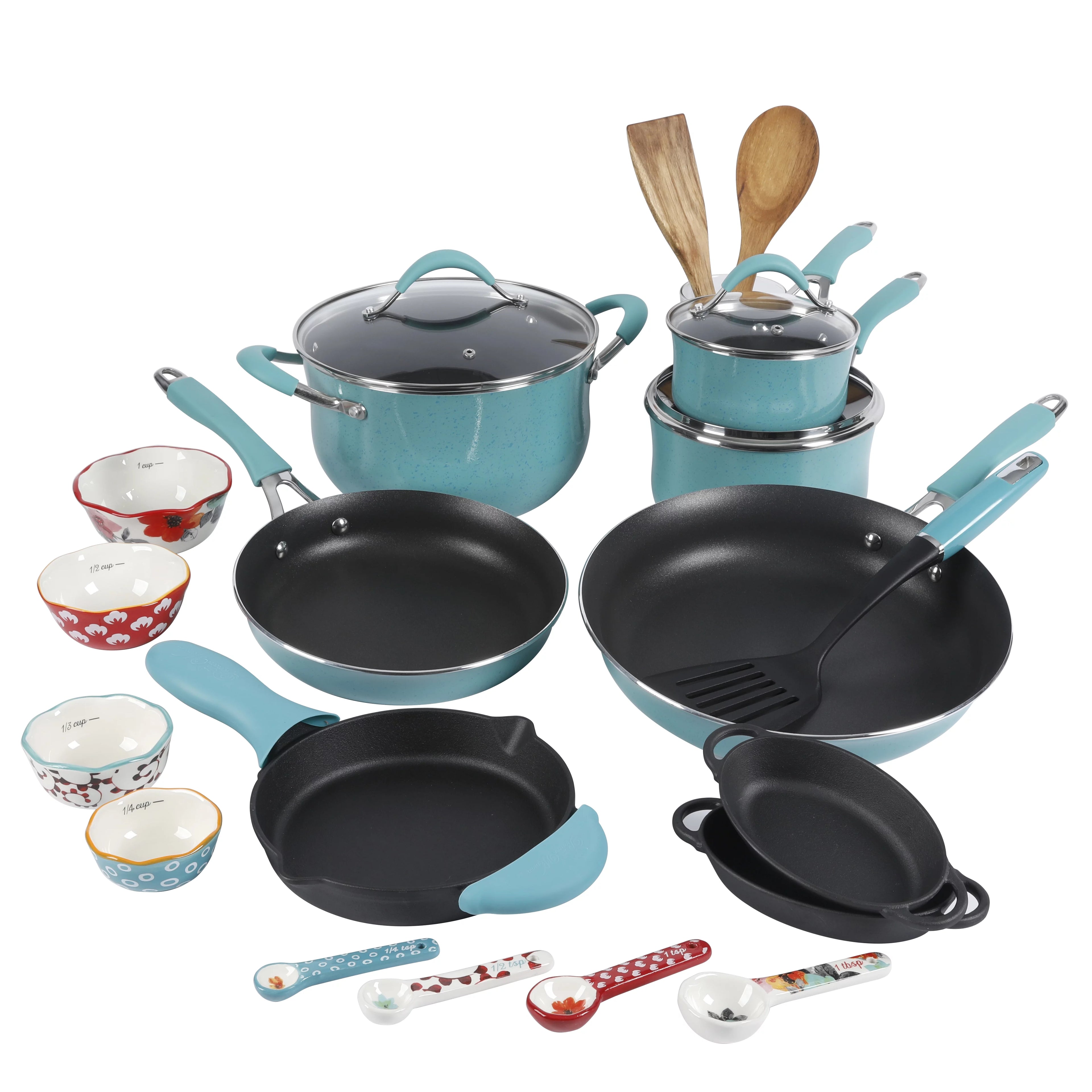 24-Piece Aluminum Cookware Combo Set, Turquoise J418999