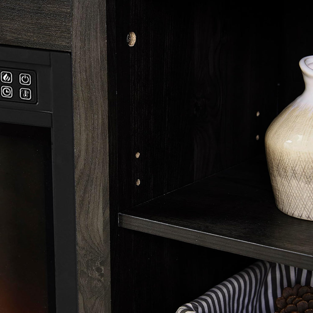 Charcoal Grey Fireplace TV Stand with Storage Drawers and Sliding Door Y337