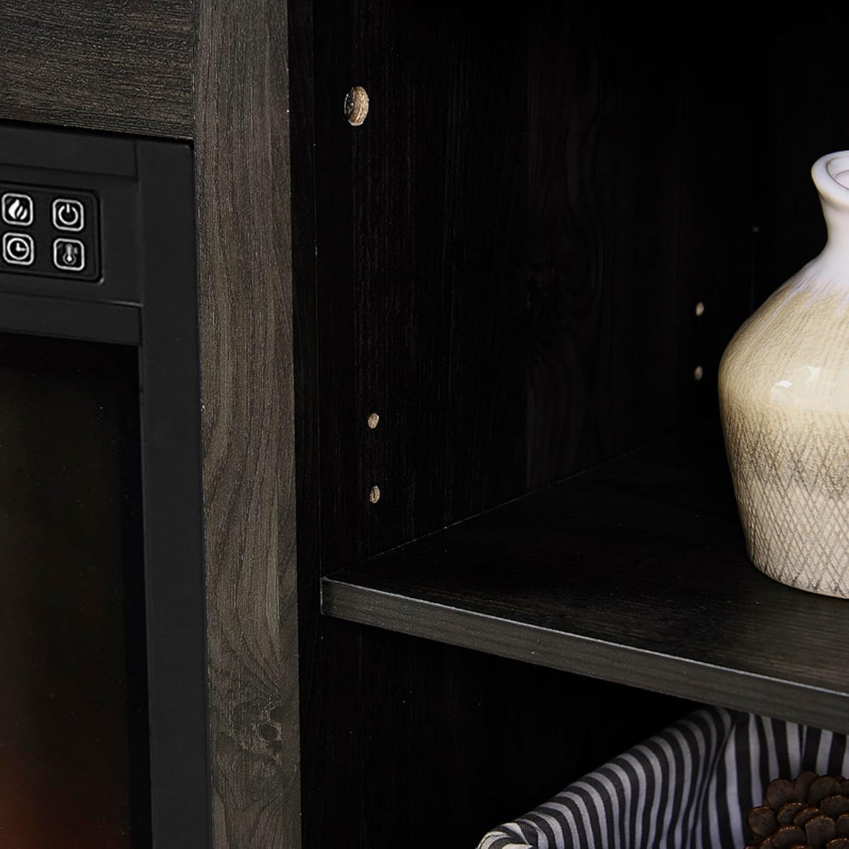 Charcoal Grey Fireplace TV Stand with Storage Drawers and Sliding Door Y337
