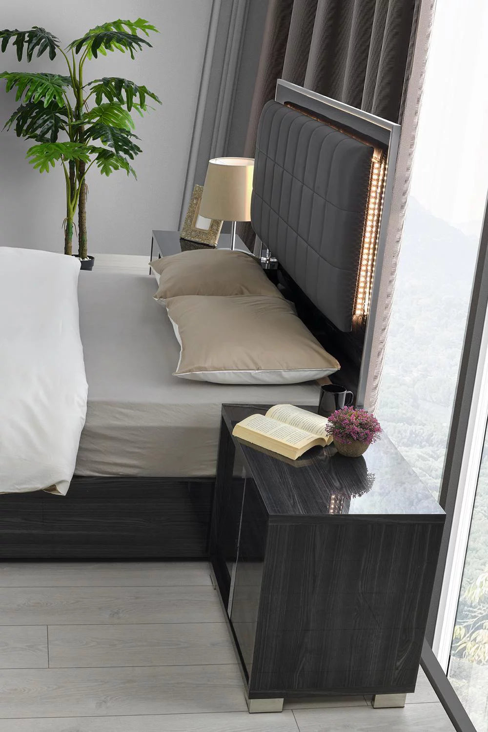 Gloss Grey Queen Bed with LED Light Y4193