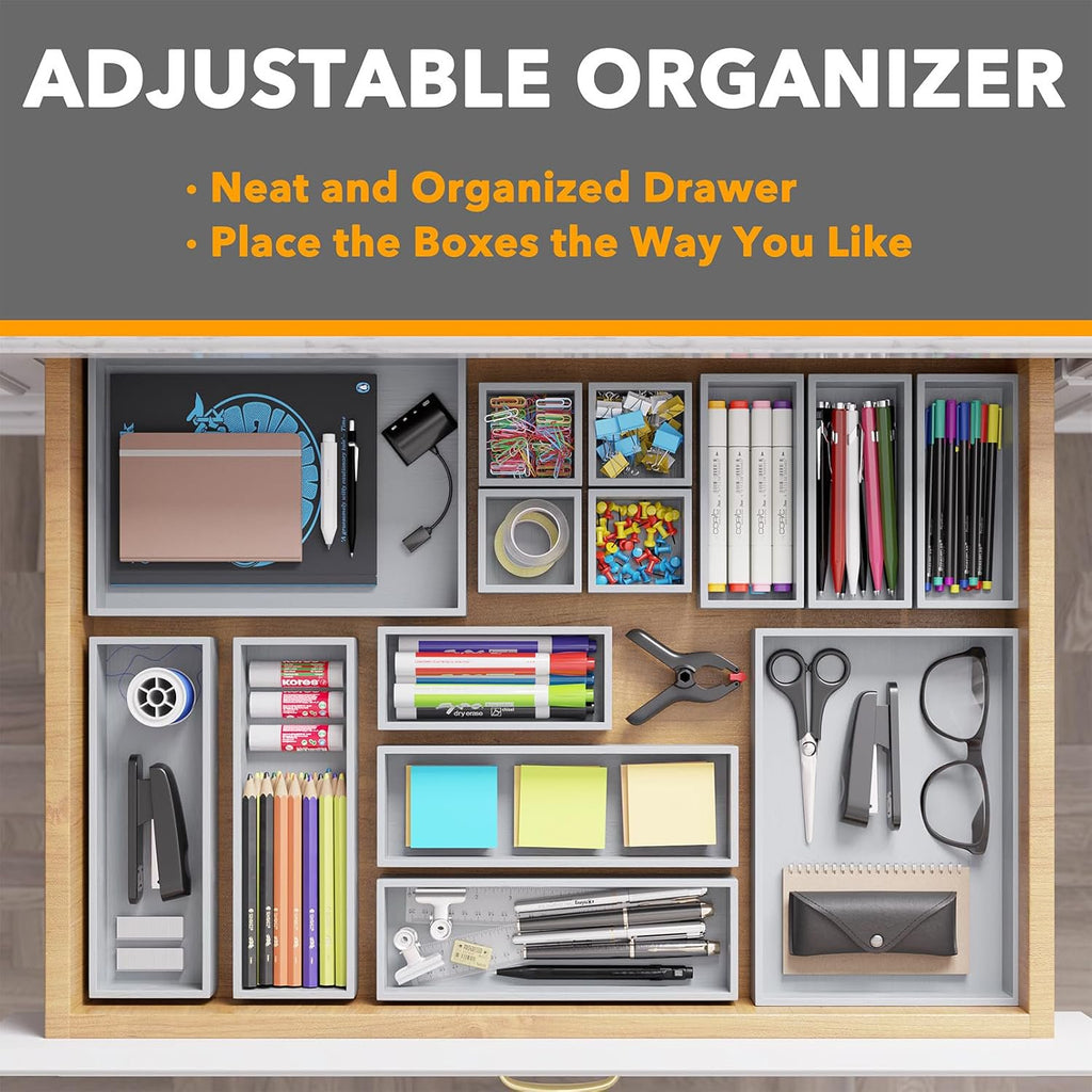 14-Piece Bamboo Drawer Organizer Storage Boxes Set A120