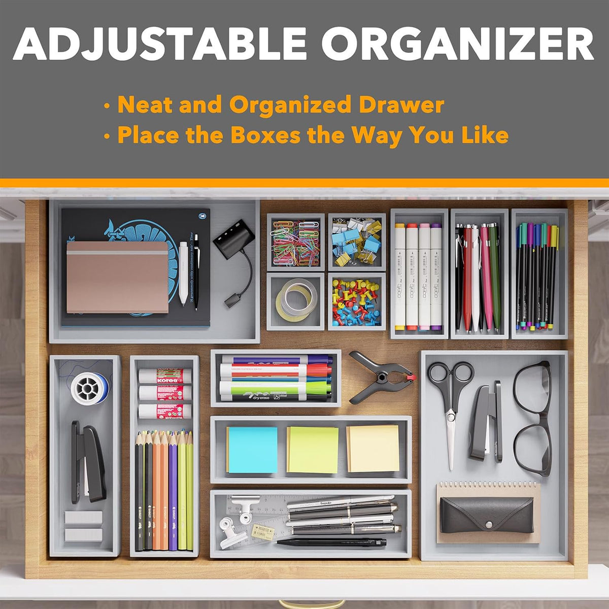 14-Piece Bamboo Drawer Organizer Storage Boxes Set A120