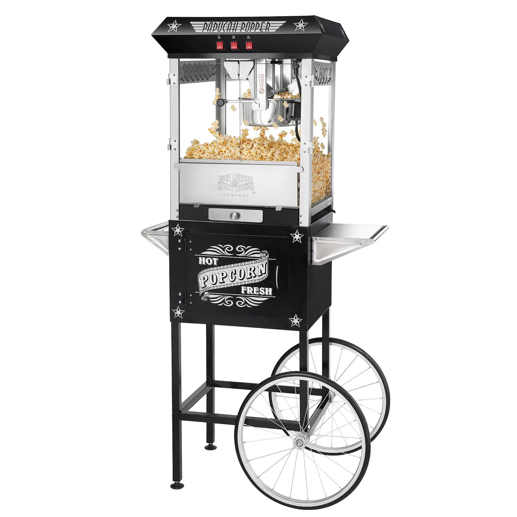 Black Antique Style 8oz Popcorn Popper Machine with Cart I5799