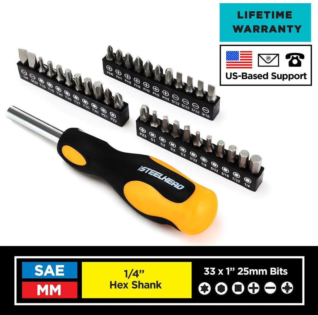 62-Piece Tool Set with Screwdriver Handle, 33 Bits, Pliers, Tape Measure, Torpedo Level, Hammer, Scissors, Wrench, Reinforced Case C429067