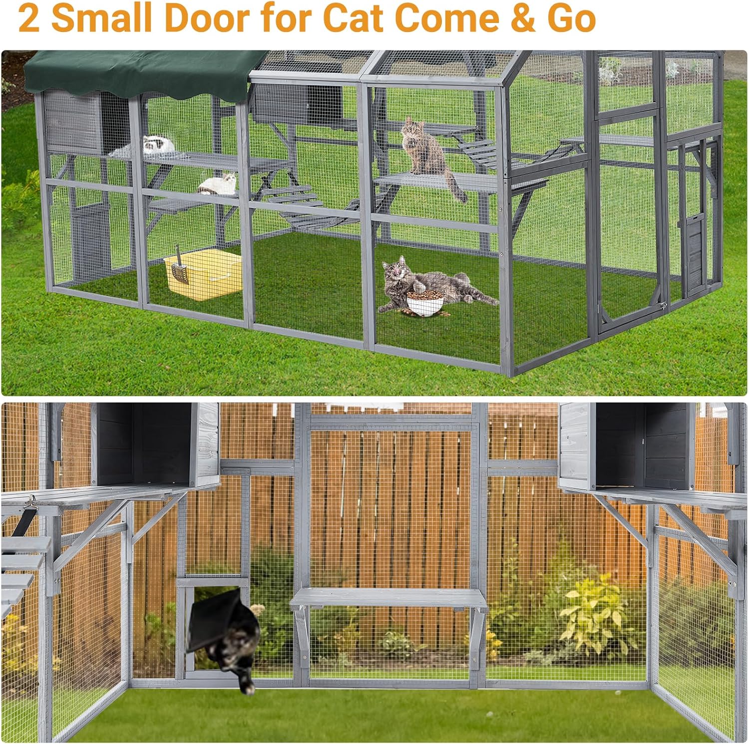 Large 3-Tier Outdoor Cat House with 2 Lockable Cat Doors and a Walk in Door Y1974