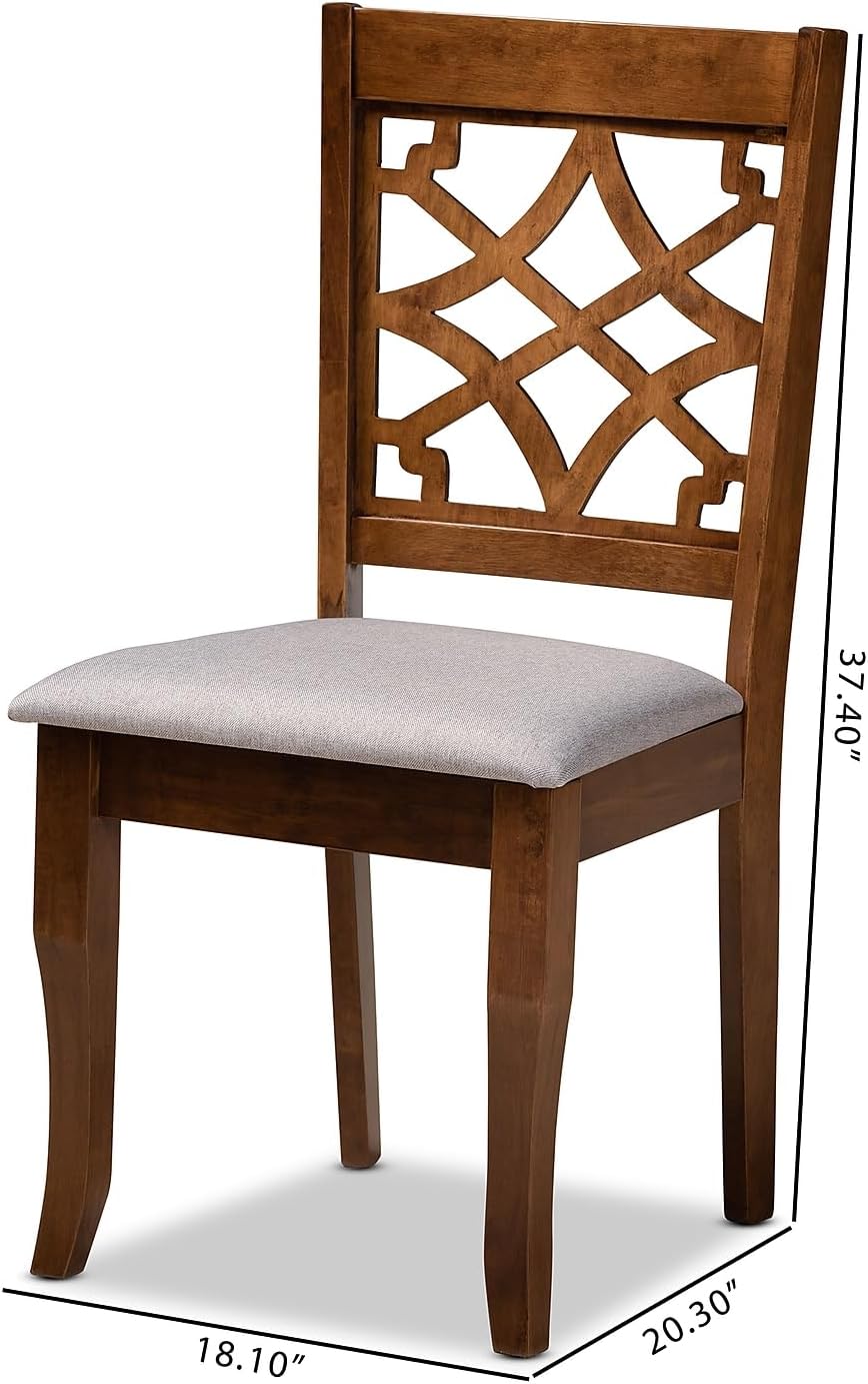 Grey Fabric Upholstered Walnut Brown Wood 4-Piece Dining Chair Set C312