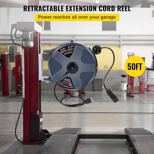 50 FT 14AWG/3C SJTOW Power Cord Reel with Lighted Triple Tap Outlet Z1916