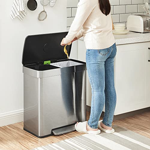 16 Gallons Dual Compartment Stainless Steel Trash Can U6077