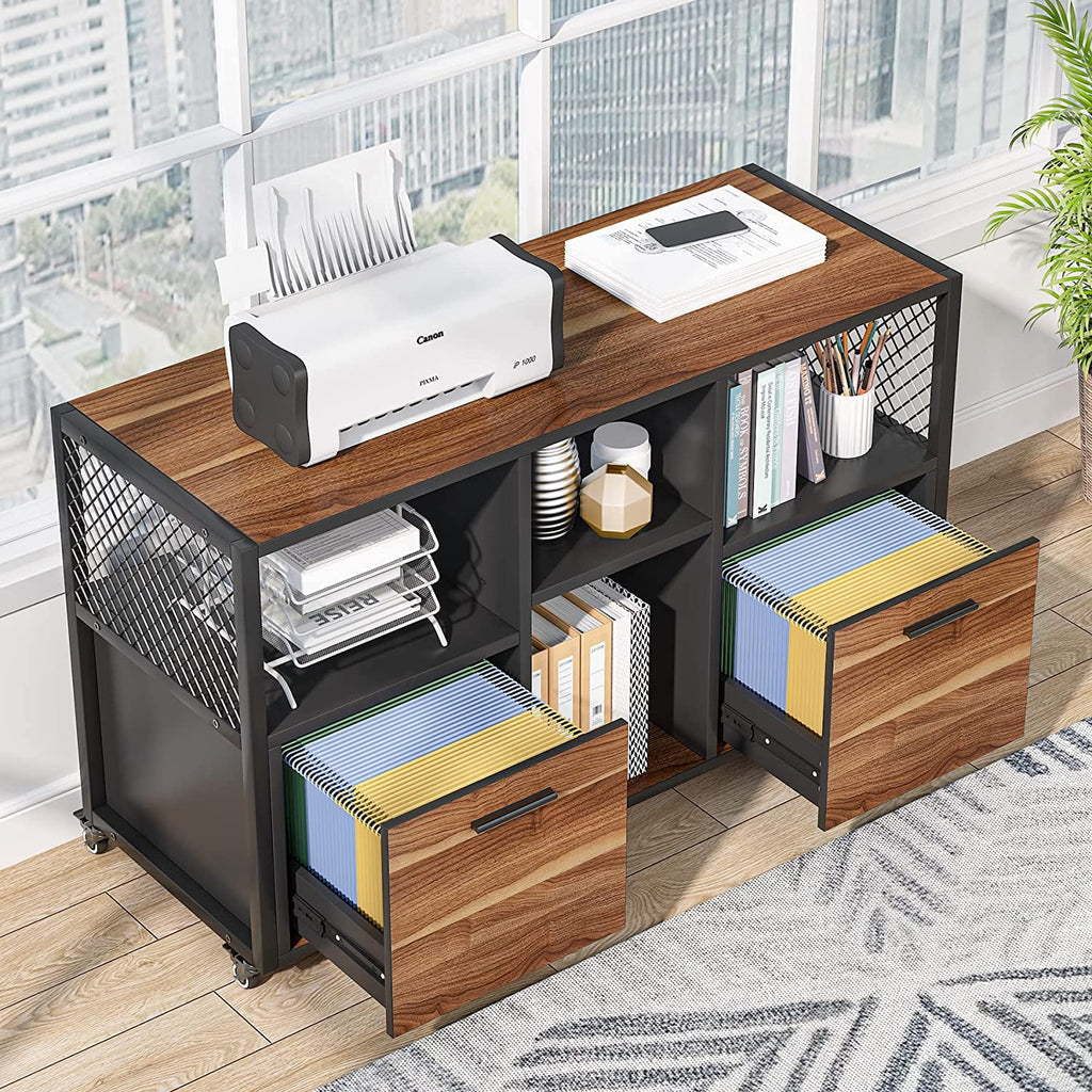 2 Drawer Rustic Brown Wood Lateral File Cabinet Y1116