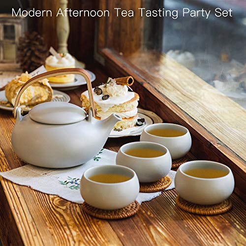 27 oz Ceramic Japanese Teapot with Fine Stainers and 4 Cups I1804