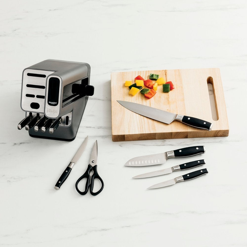 12 Piece German Stainless Steel Knife Block Set with Built-in Sharpener, Black C89100