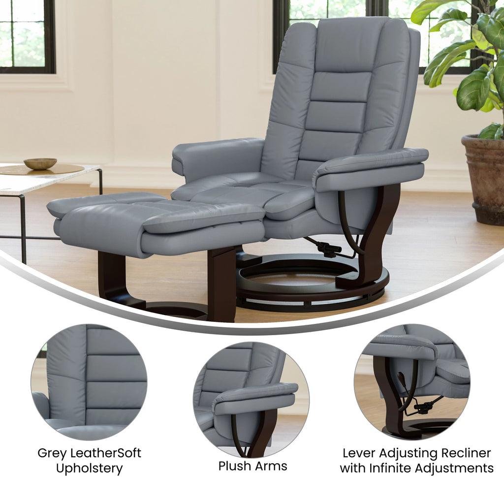 Gray Faux Leather Recliner with Ottoman K86590