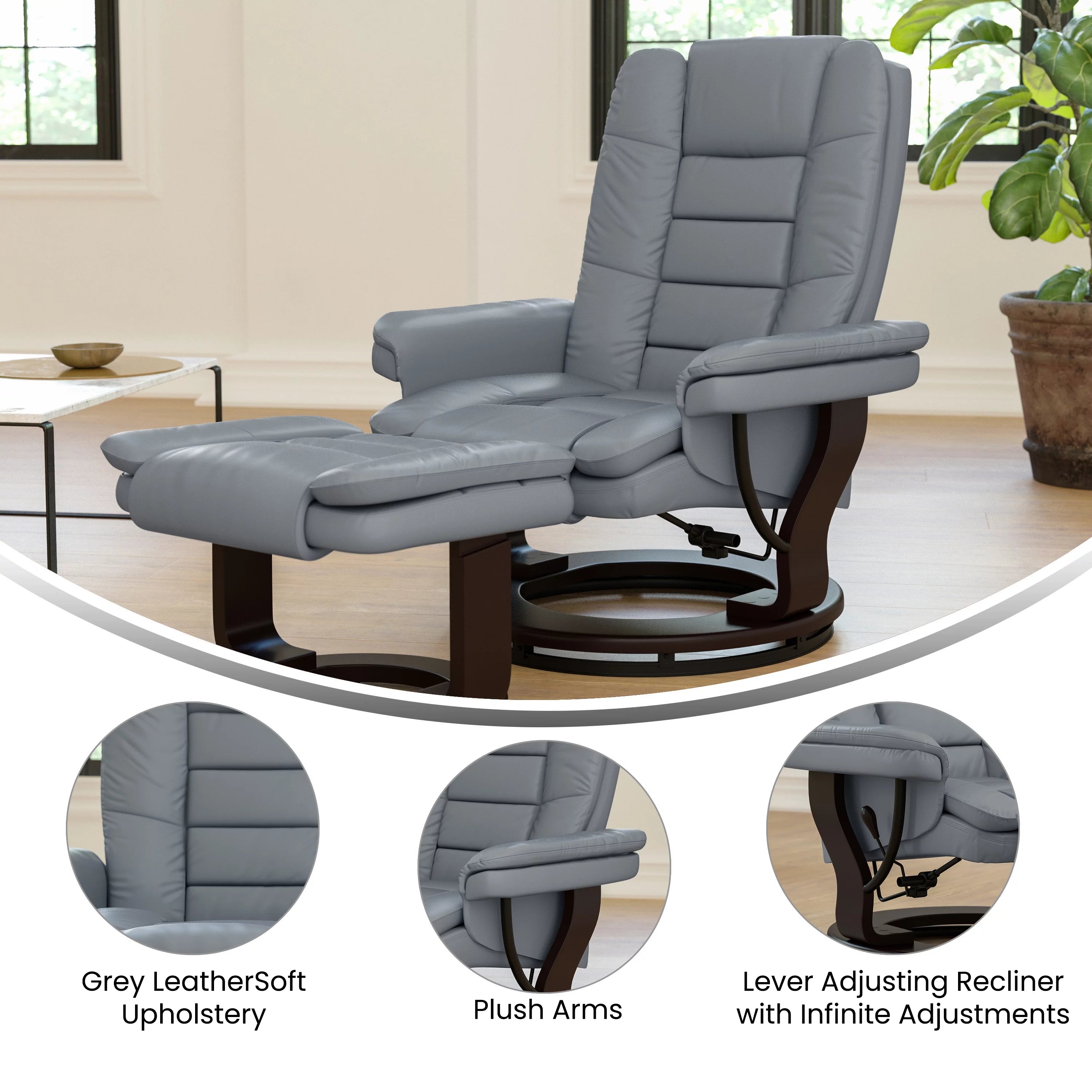 Gray Faux Leather Recliner with Ottoman K86590