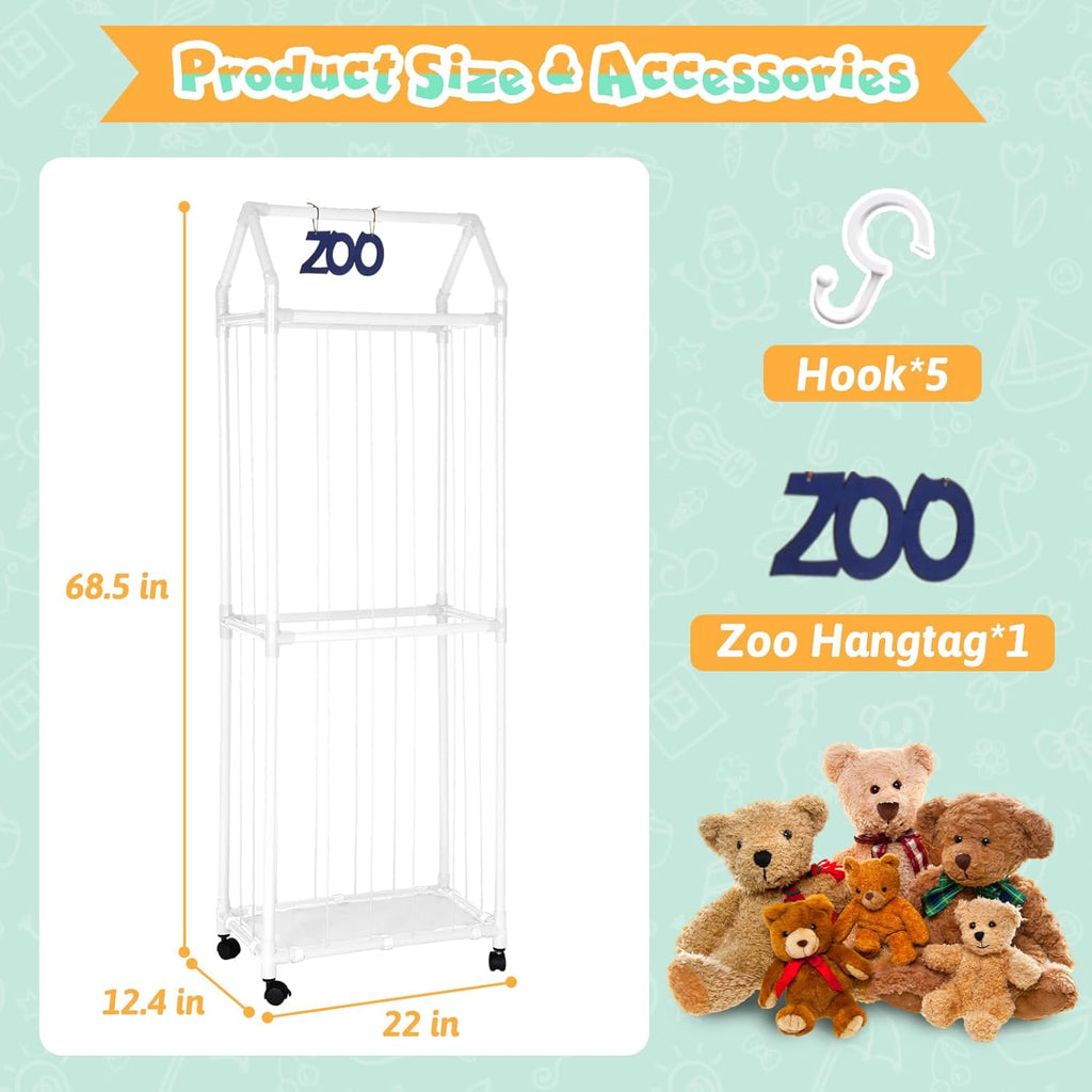 White Stuffed Animal Storage Zoo with Elastic Band and Net U904