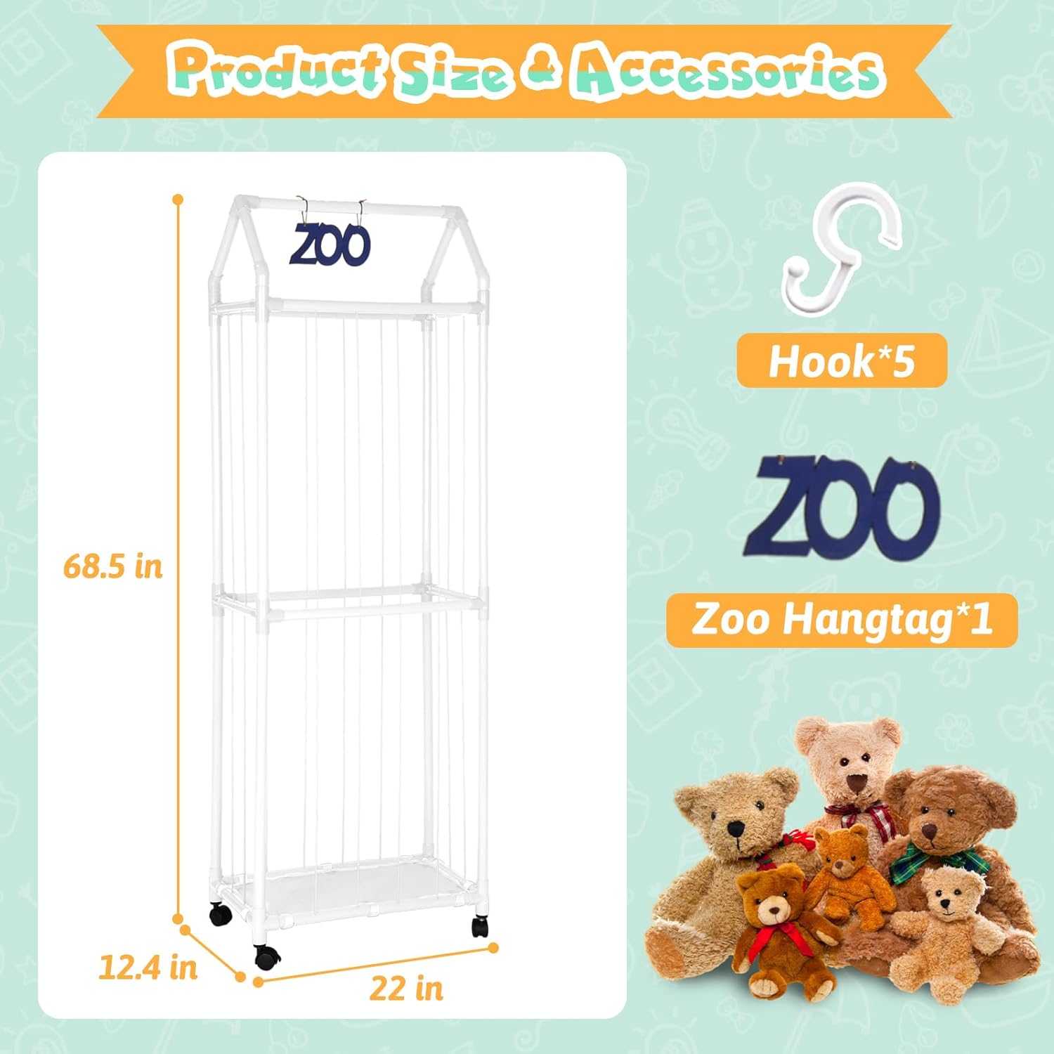 White Stuffed Animal Storage Zoo with Elastic Band and Net U904