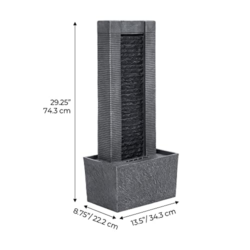 Gray Water Fountain with LED Lights and Pebble Stones, 29.25 inch Tall P404