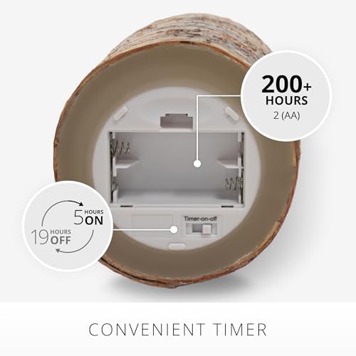 Flameless Candle Pillar with Real Birch Bark Moving Flame LED Battery Operated Lights Unscented (3.5 x 4.5-inch) U830