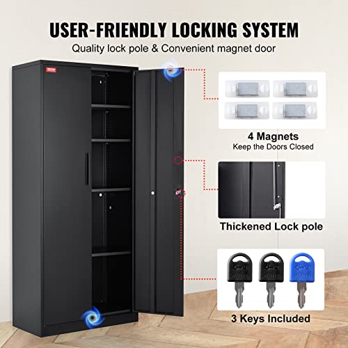 Black Metal Storage Cabinet with 2 Doors and 4 Adjustable Shelves W33070