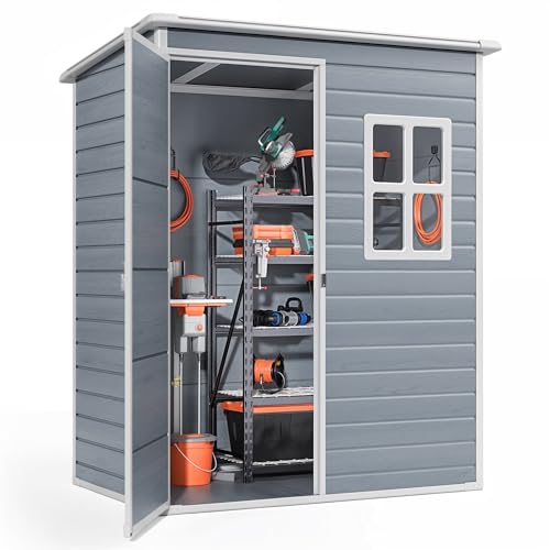 6x4 FT Outdoor Storage Shed with Floor, Resin, Lockable Doors D87109