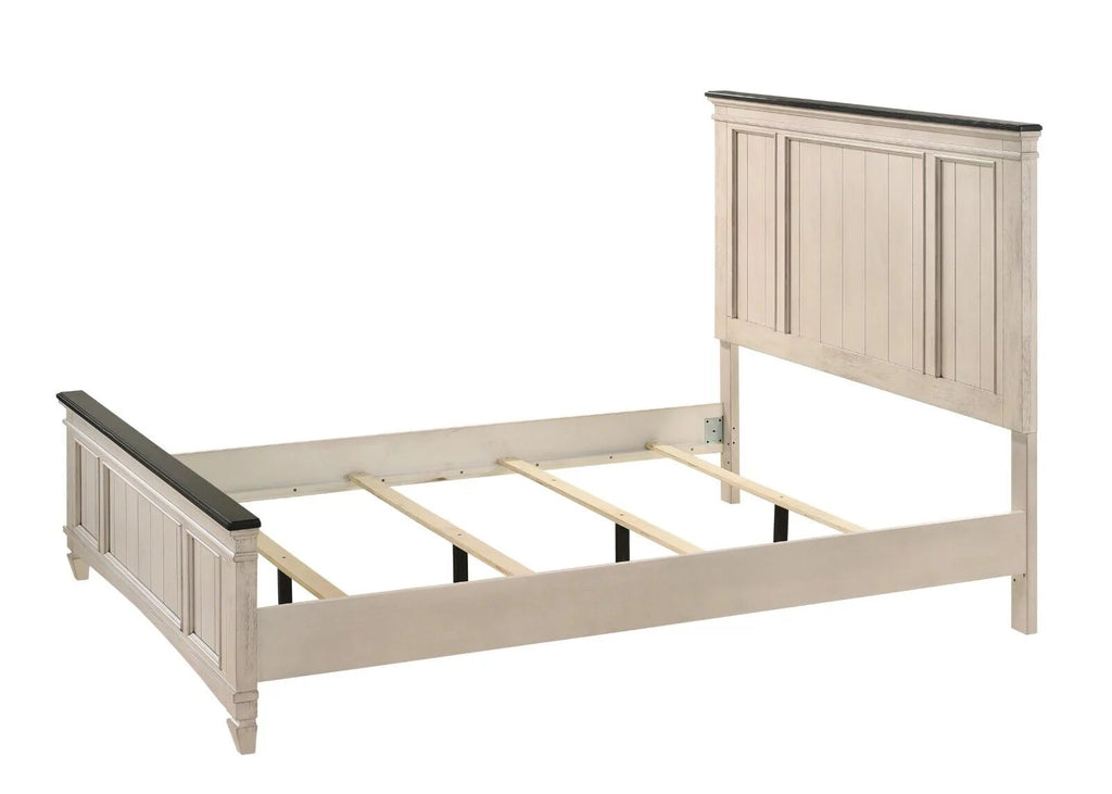 3pc Queen Size Panel Headboard Bed and 2x Nightstands Set Beige Wooden J726
