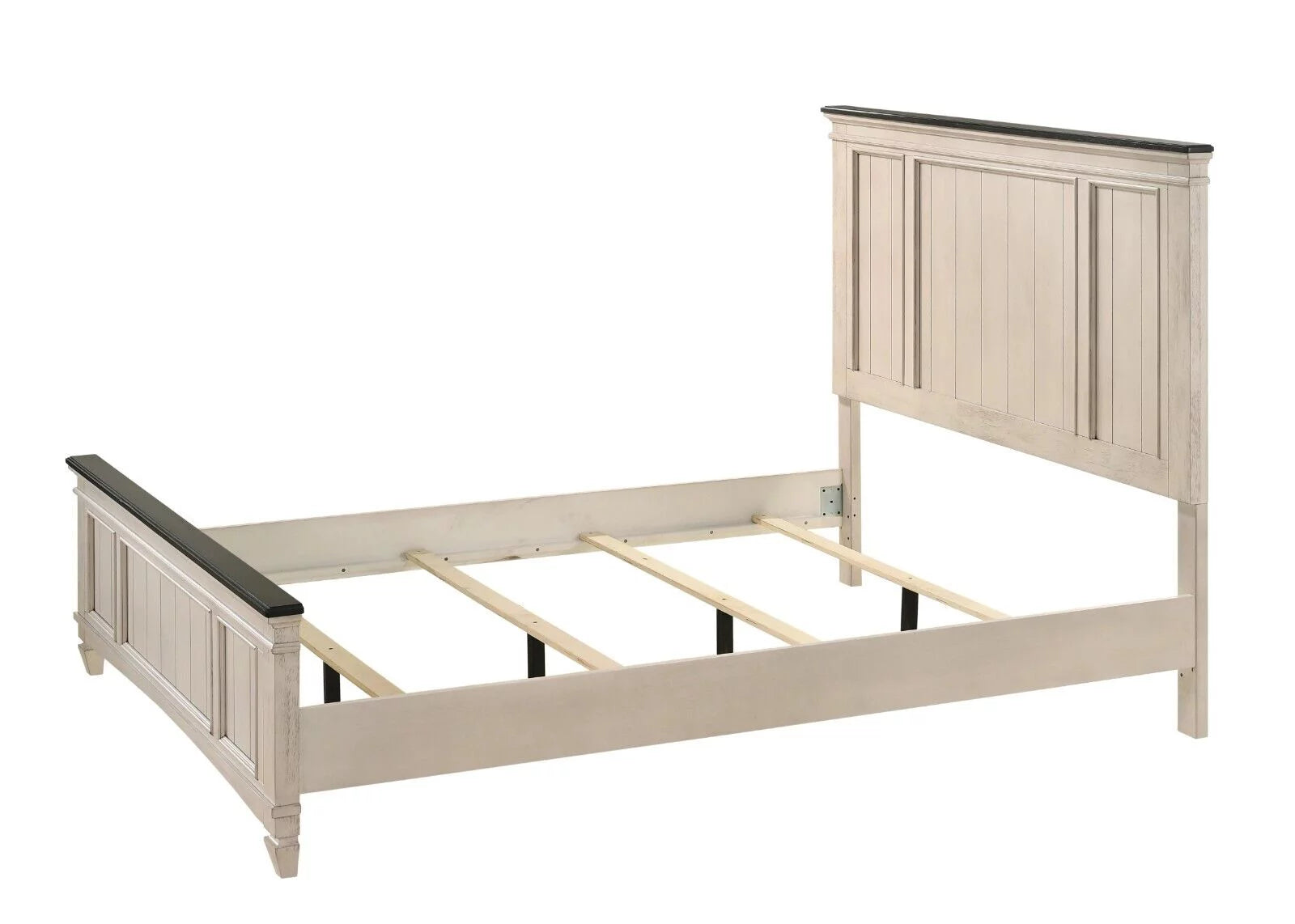 3pc Queen Size Panel Headboard Bed and 2x Nightstands Set Beige Wooden J726