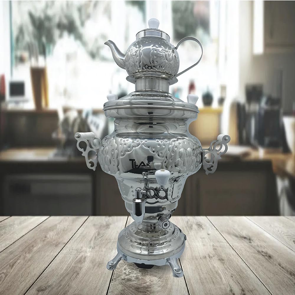 Electric Stainless Steel Samovar Tea Kettle (1 liter) Large Stainless Steel (5.0 Liters) Silver Y408