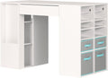 Pure White Counter-Height Craft Table with 4 baskets E428