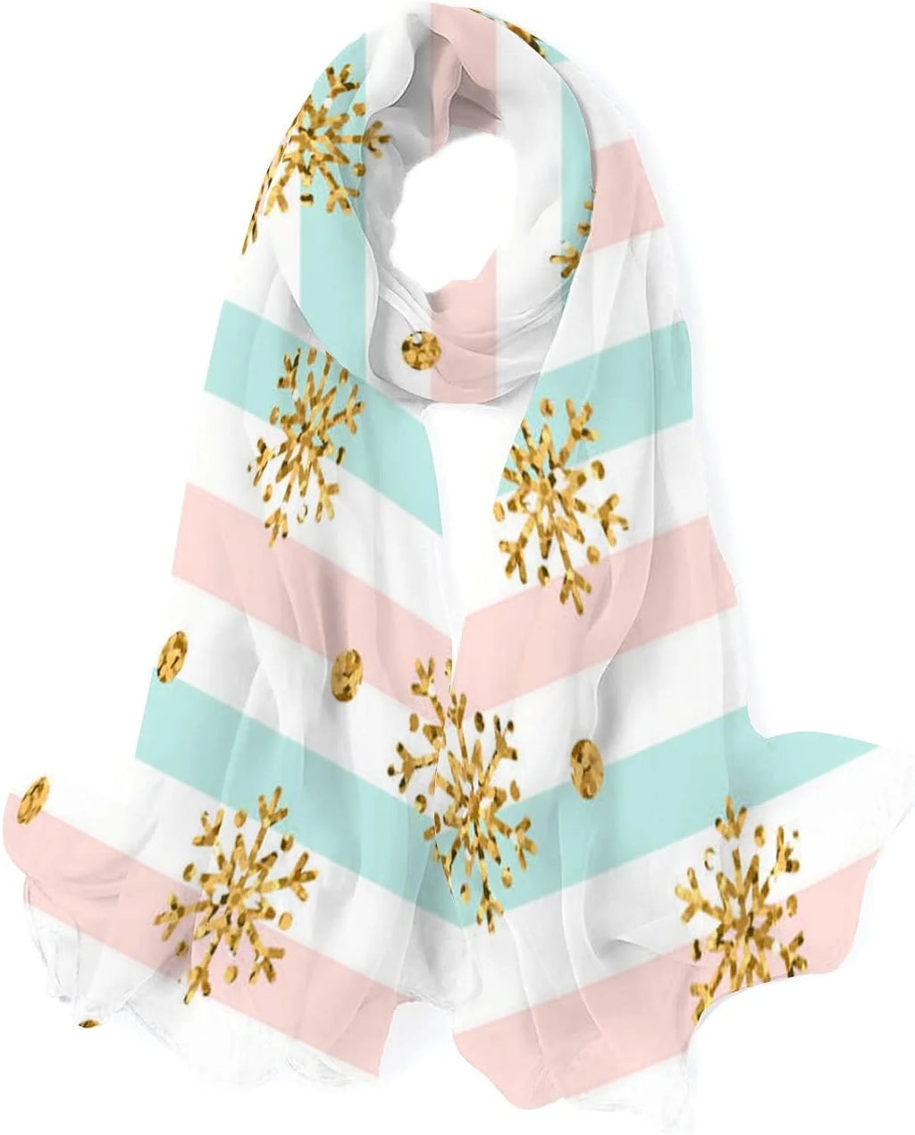 Gold Snowflake Long Silk Neck Scarf Lightweight Shawl Wrap Scarves O28207