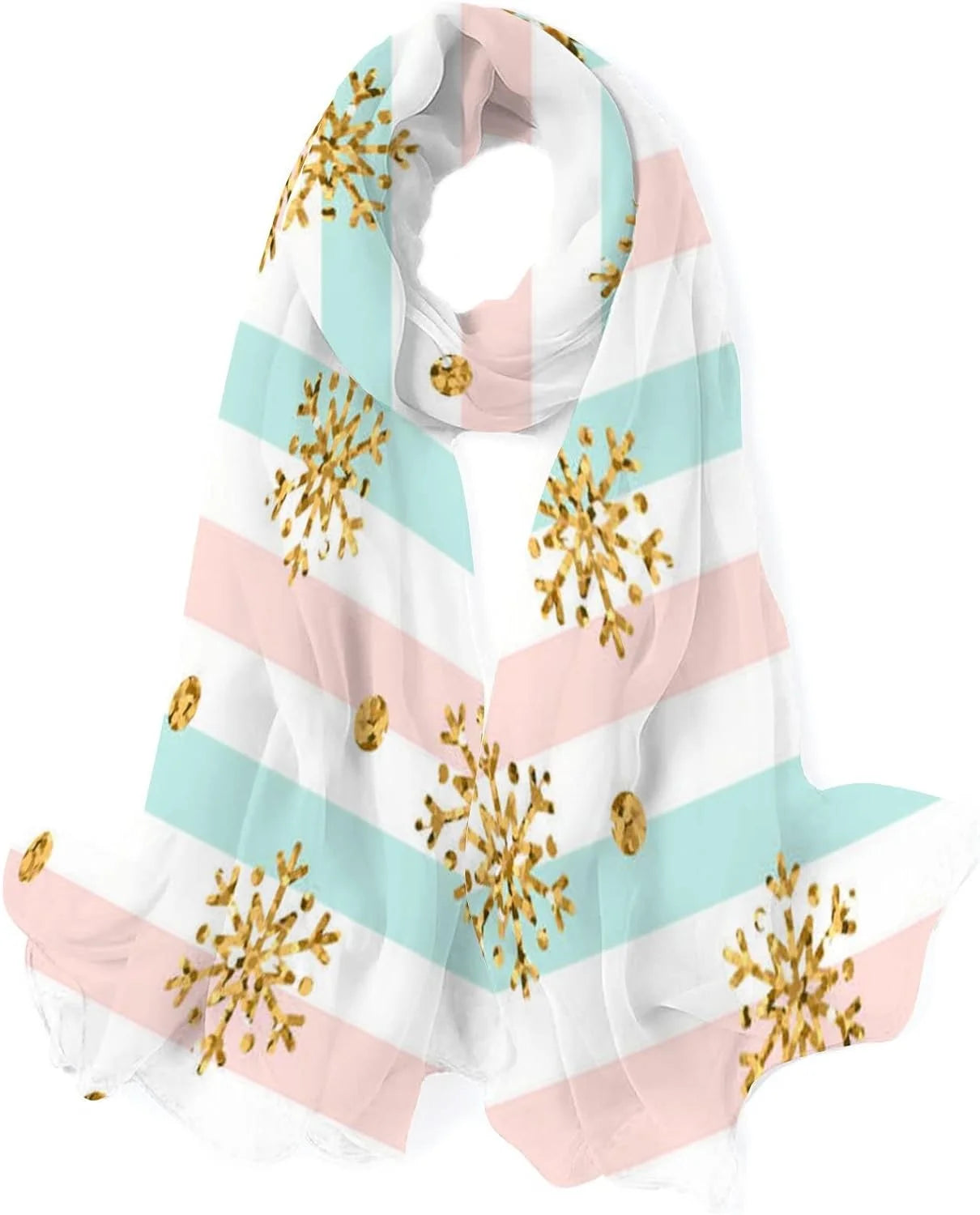 Gold Snowflake Long Silk Neck Scarf Lightweight Shawl Wrap Scarves O28207