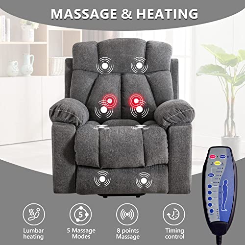 Light Gray Power Lift Recliner Chair with Massage and Heat R131598
