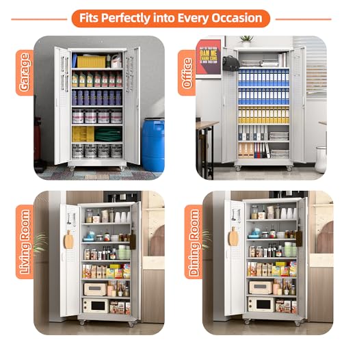 73" H Metal Storage Cabinet with Wheels and Locking Doors X5049