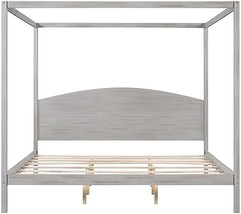 White Queen Size 4-Poster Wood Canopy Bed Frame with Headboard D949020