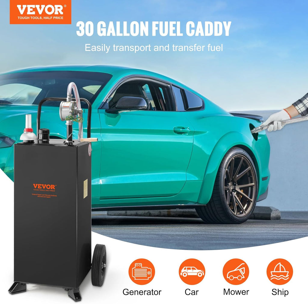 Black 30 Gallon Portable Fuel Caddy with Manual Transfer Pump Y572