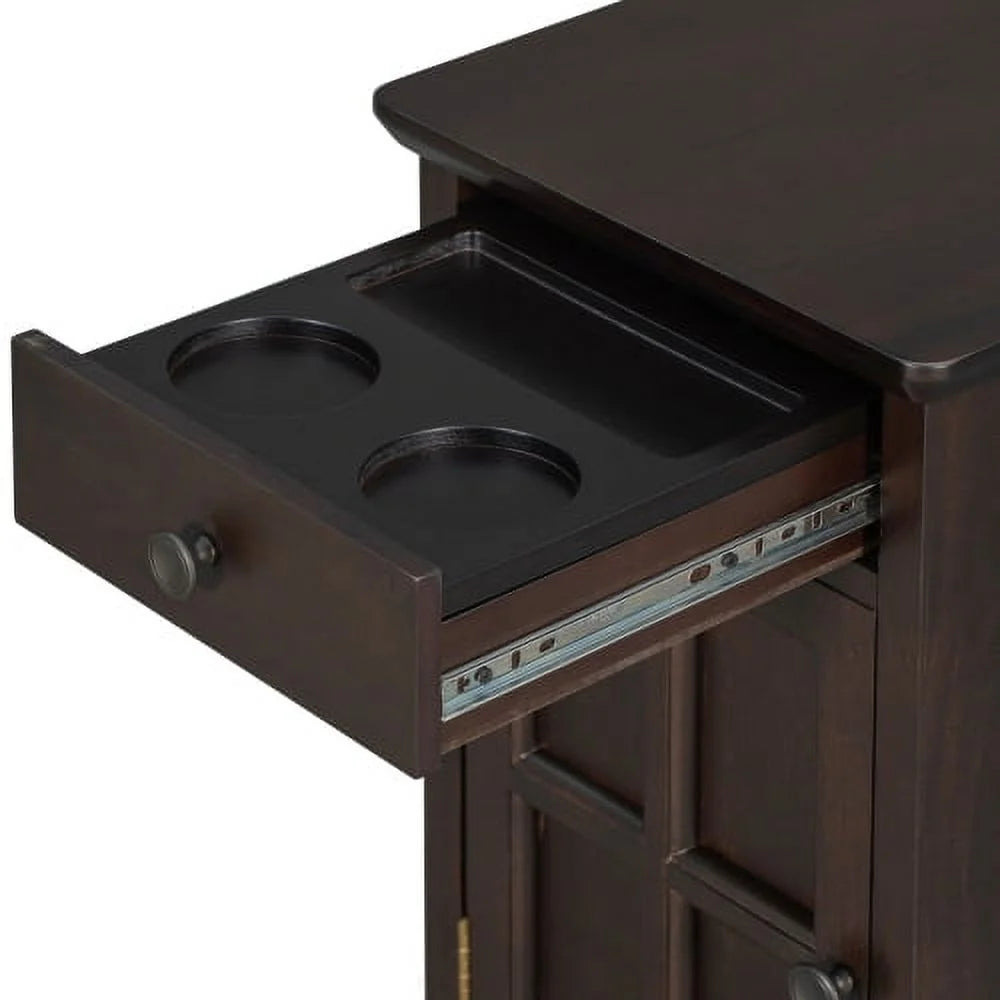 Antique Espresso End Table with USB Ports Drawer and Cup Holders G555681