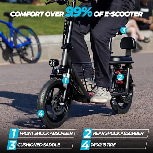 850W Peak Electric Scooter with Seat, 22MPH & 25 Miles Range, Dual Suspension, 14" Folding E Scooters G525998