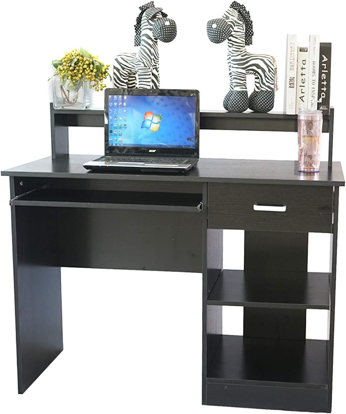 Black Computer Desk with Keyboard Tray and Drawer F900