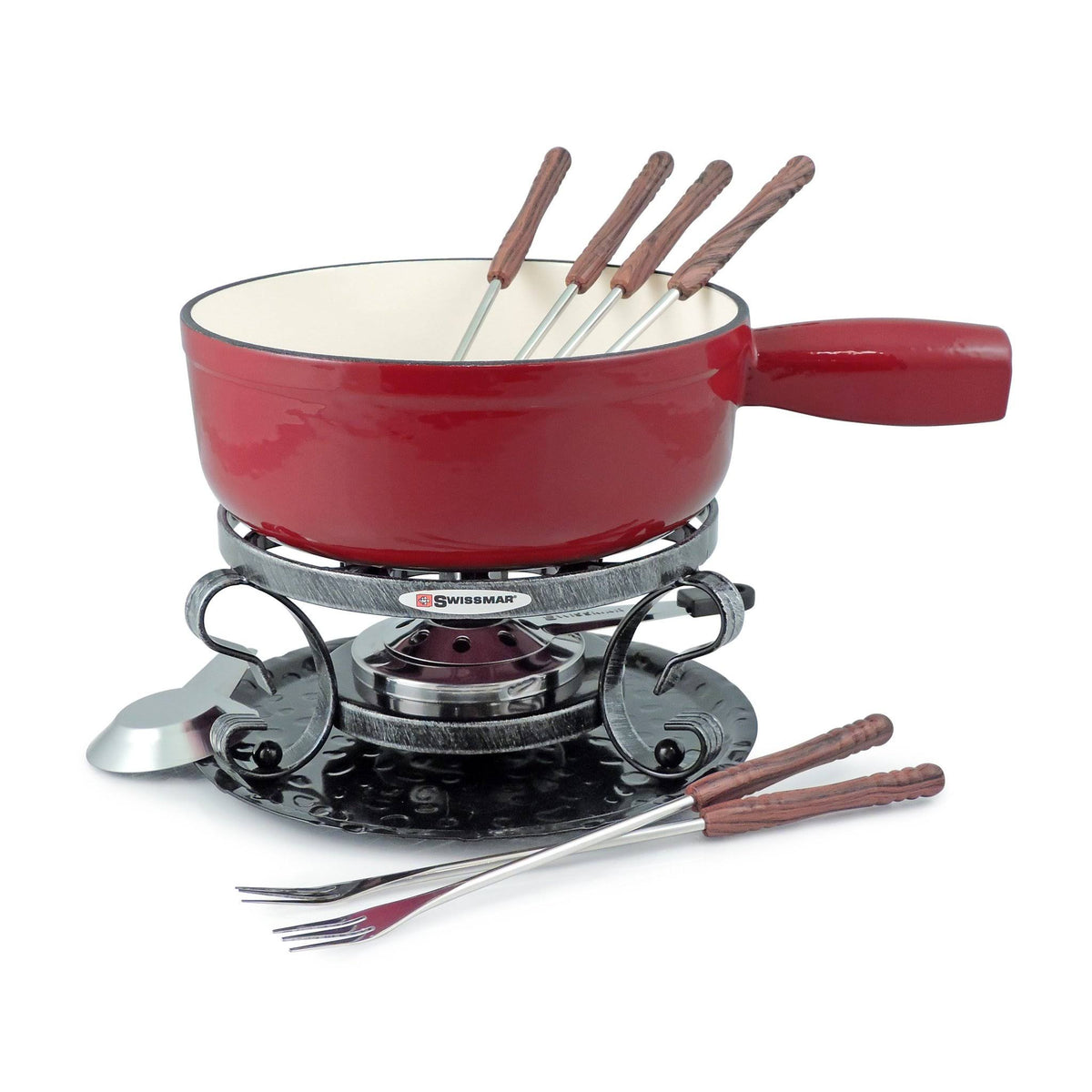 2-Quart Cast Iron Cheese Fondue Set, 9-Piece, Cherry Red Z860778