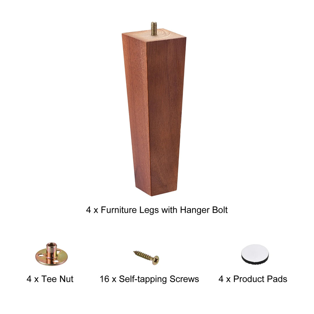 8 Inch Set of 4 Square Solid Wood Couch Legs, Brown R8552
