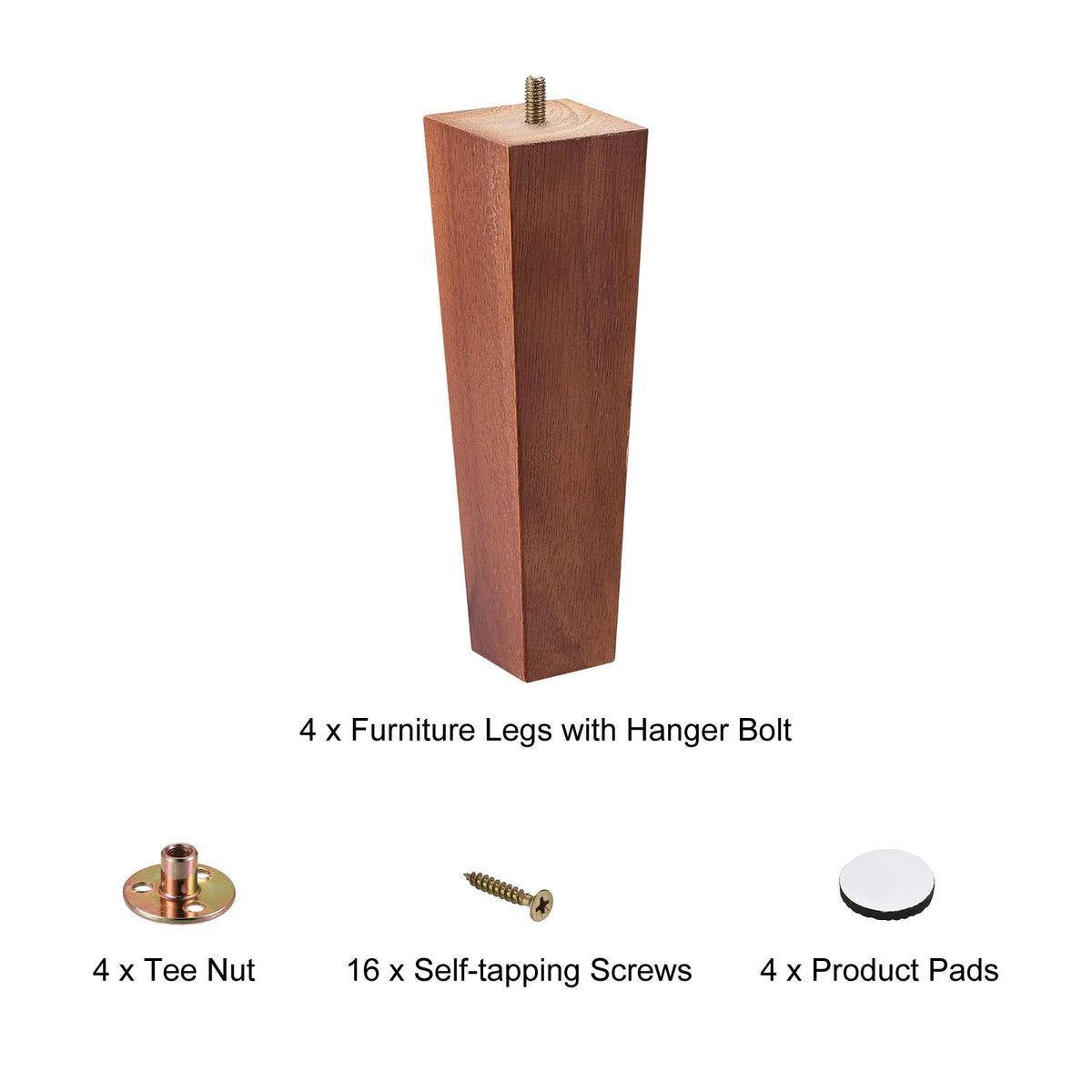 8 Inch Set of 4 Square Solid Wood Couch Legs, Brown R8552