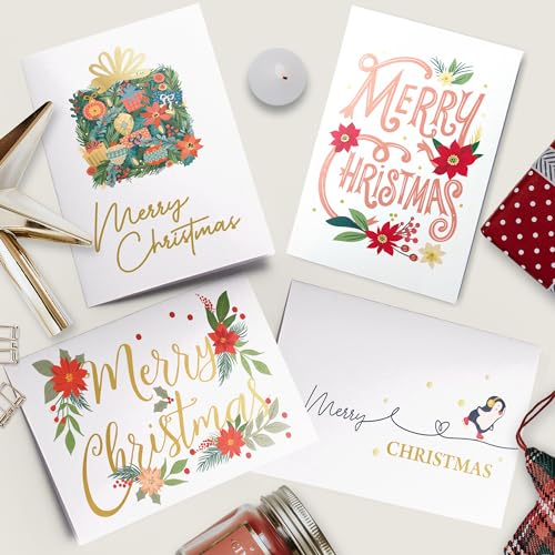 30 Unique Christmas Cards with Envelopes 4x6 and Gold Sealing Stickers Boxed Greeting Cards Set U523867