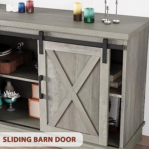 White TV Stand with Storage and Sliding Barn Doors V8217