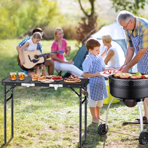 3ft Adjustable Height Aluminum Folding Camping Table with Storage Net E51705