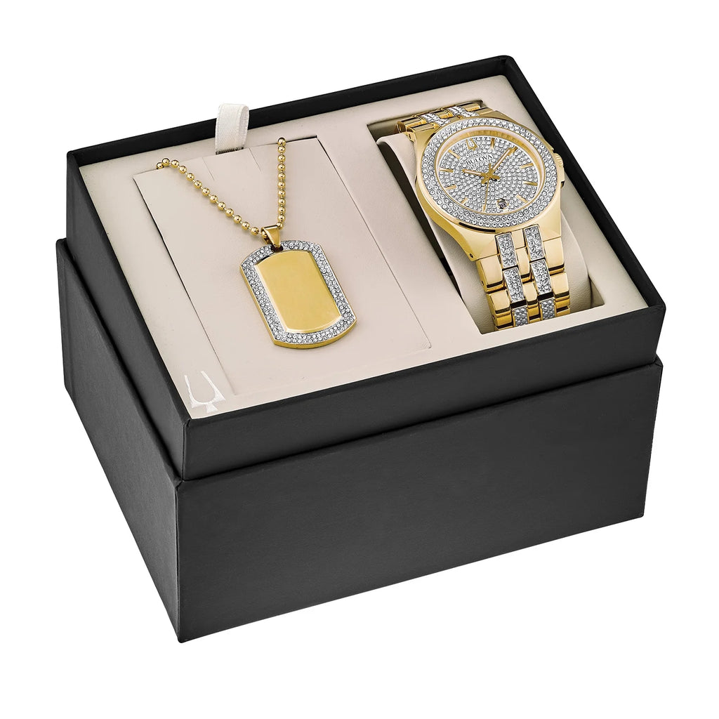 Gold-Tone PVD Watch and Dog Tag Pendant Box Set N375