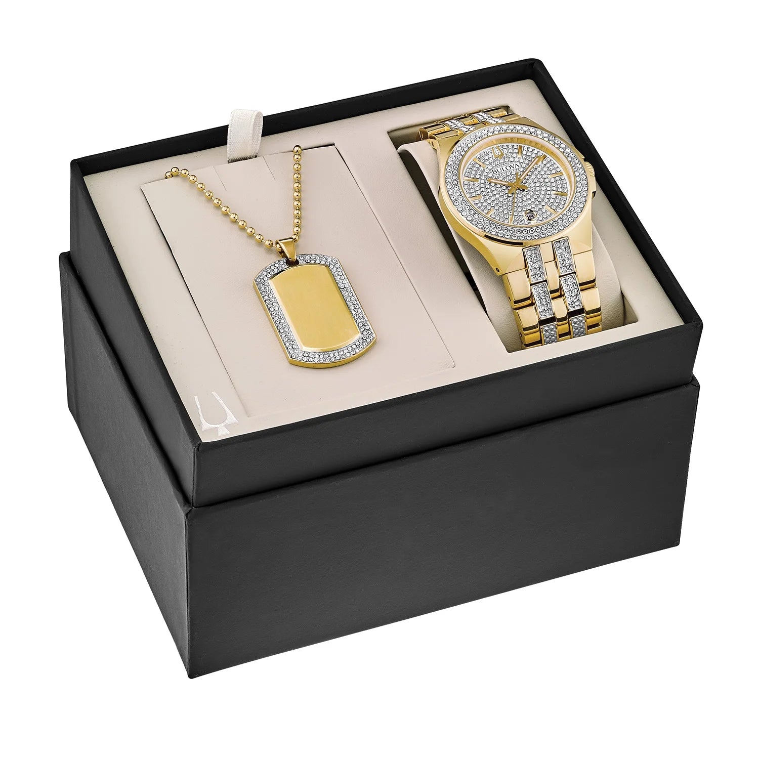 Gold-Tone PVD Watch and Dog Tag Pendant Box Set N375