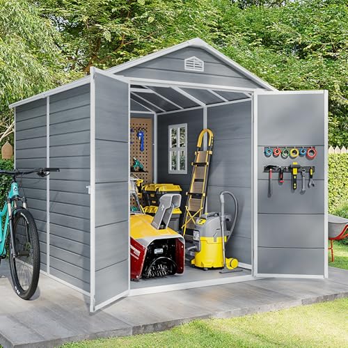 6x4 FT Outdoor Storage Shed with Floor, Resin, Lockable Doors D87109