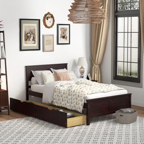 White Twin Size Bed Frame with 2 Drawers L7274