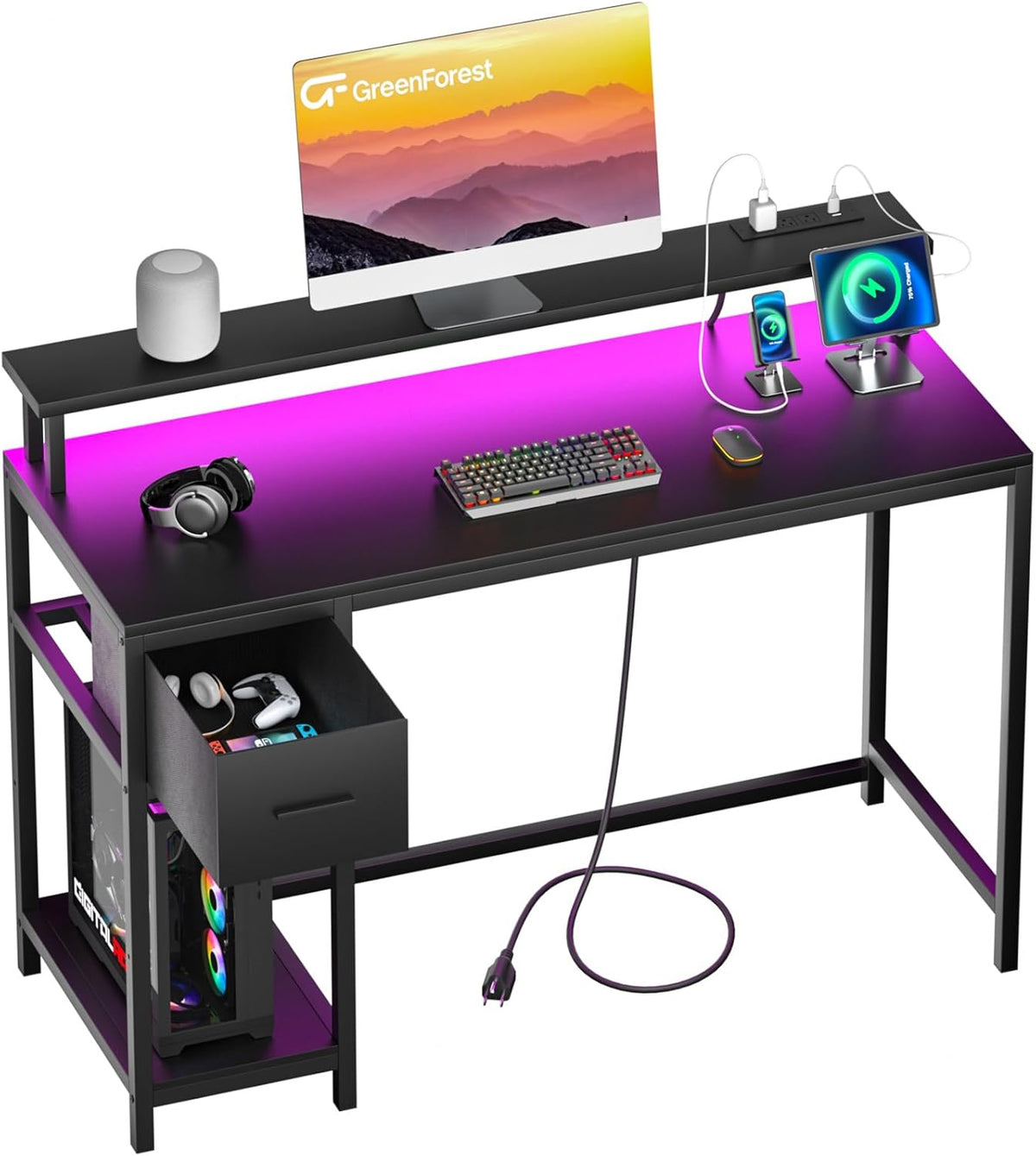 Black Folding Desk with Monitor Stand X735
