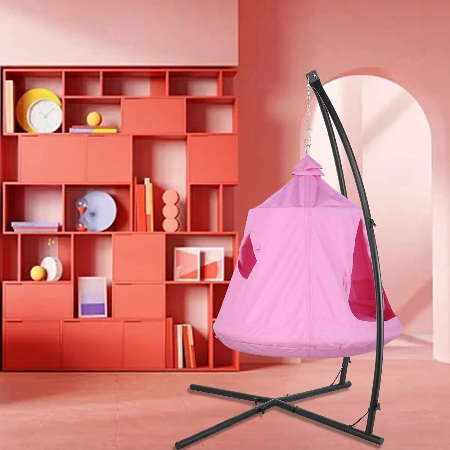 Pink Hanging Hammock Chair with Steel Stand G80558